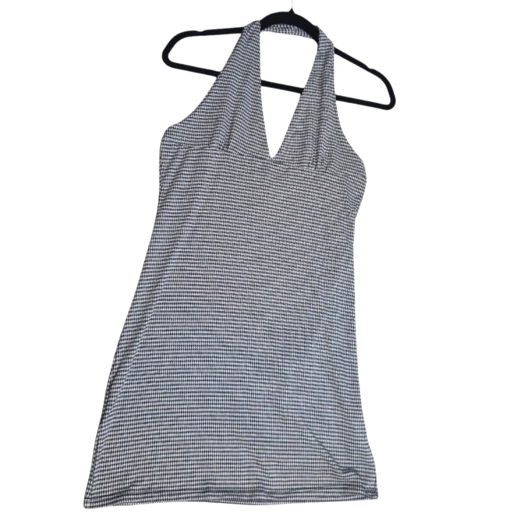 Chic Halter Neck Dress - Black and White